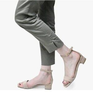 XYD Nude Open Toe Ankle Strap Buckled Low Chunky Heel Dress Sandals